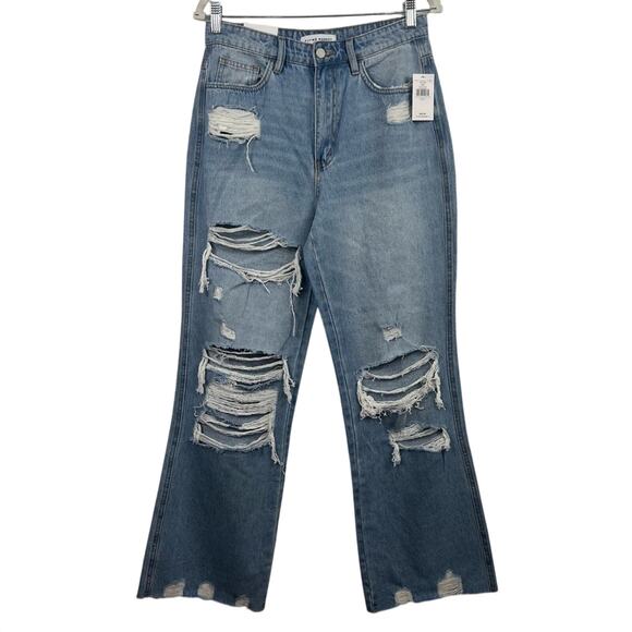 Flying Monkey New Age of Consent Dad Jeans Size 28 High Rise Distressed Raw Hem - Picture 1 of 14